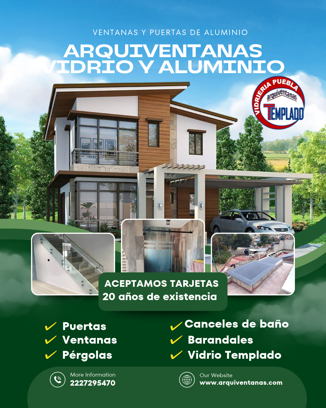 Ventanas de aluminio con vidrio templado, canceles para baño, pérglas, y barandales, ventanas de aluminio y puertas